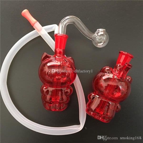 protable Cartoon Mini Red cat smoking water pipe oil bong glass oil burner pipes with 10mm oil bowl
