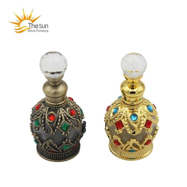 Wholesale 15Ml Travel Refillable Perfume Bottle Arabian Essential Oil Container Empty Fragrance Bottles Dubai With Crystallites Glued B2