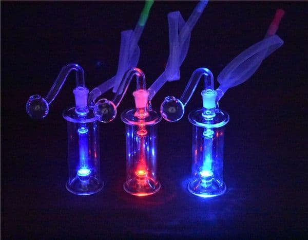 LED Glass Water Pipes Portable Oil Hookahs Inline Stereo Perc Recycler Glass Bongs 10mm glass oil burner bong