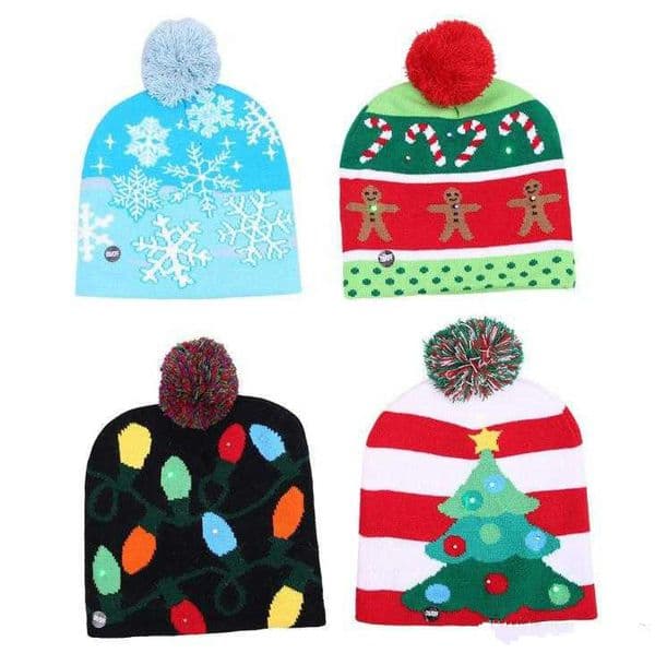 LED Light Knitted Christmas Hat 4 Styles Unisex Adults Kids New Year Xmas Luminous Flashing Knitting Crochet Hat GB1493