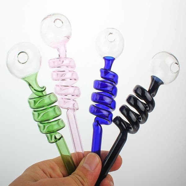 Colorful Glass Pipes Heliciform Oil Burners Tube 14cm Length 3cm Diameter Ball Balancer Water Pipe for Smoking