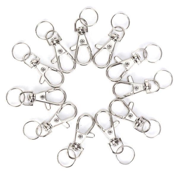 100pcs/Lot Silver Swivel Lobster Clasp Clips Key Hook Keychain Split Key Ring Findings Clasps For DIY Keychains Making