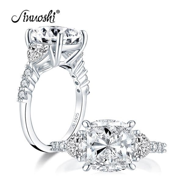 AINUOSHI 925 Sterling Silver 5 Carat Cushion Cut Engagement Ring 3-Stone Ring Simulated Diamond Wedding Silver Ring Jewelry Y200107