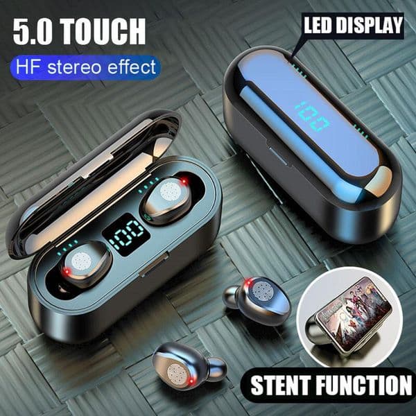 New F9 Wireless Headphones Bluetooth 5.0 Earphone TWS HIFI Mini In-ear Sports Running Headset Support iOS/Android Phones HD Call