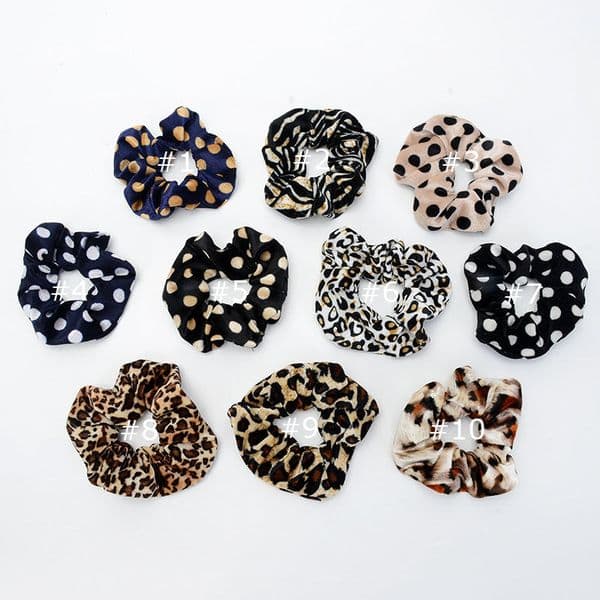 10 Color Women Girls Velvet Dots Leopard Elastic Ring Hair Ties Accessories Ponytail Holder Hairbands Rubber Band Scrunchies B11