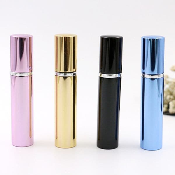 7ml perfume bottle aluminum pipe bright bottles atomizer Spray Travel glass Refillable bottle 4 colors black blue rose gold Home Fragrances
