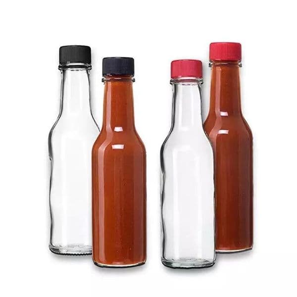 5oz Woozy Tomato Glass Bottle for Hot Chili Sauce Storage 150ml Round Bottle with 24mm Continuous Thread Screw Plastic