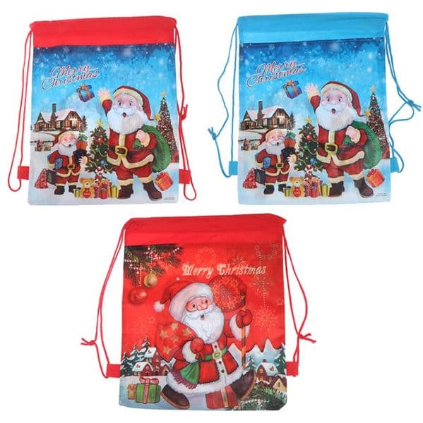 Non-Woven Holiday Gift Bags Reusable Christmas Gift Backpack Holders Tote kids XMAS Party Favor Bag present stocking wrap blue red