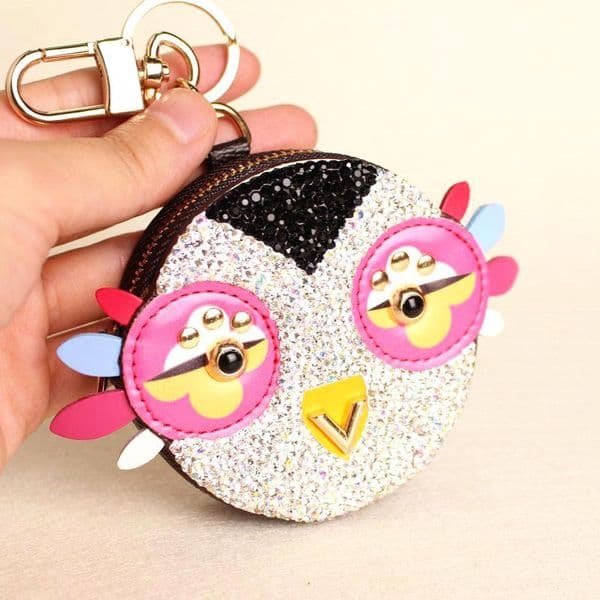 Cute Owl Chicken Crystal Cartoon Anime Coin Purse Keychain Pendant Pu Leather Wallet Key Chain For Women Bag Charm AAA+