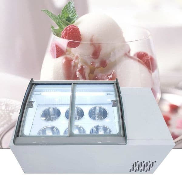 large capacity Ice cream display cabinet machine refrigerator commercial ice porridge freezer 6 round barrels