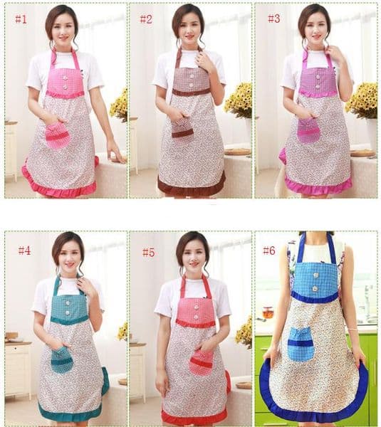 Floral Cooking Apron Restaurant Bib Apron With Pocket Cute Hanging Neck Strap Aprons 6 Colors 200pcs SN3779