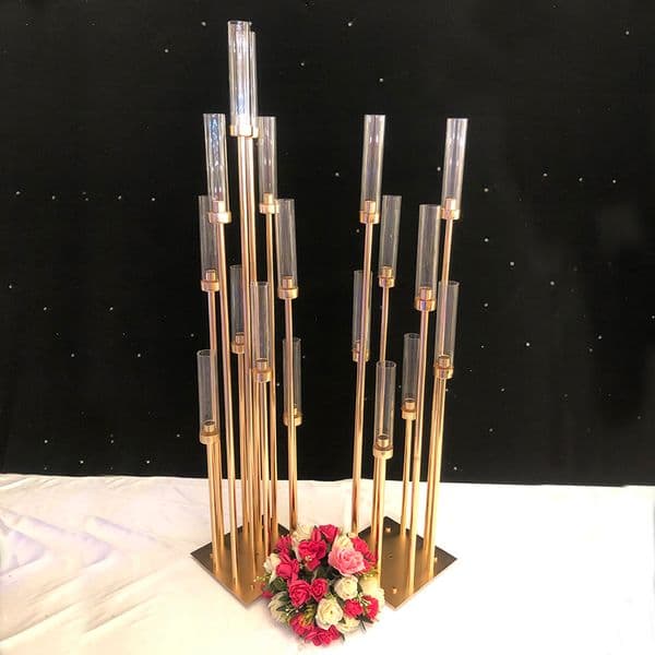 10PCS Flowers Vases Candle Holders Road Lead Table Centerpiece Gold Metal Stand Pillar Candlestick For Wedding Candelabra