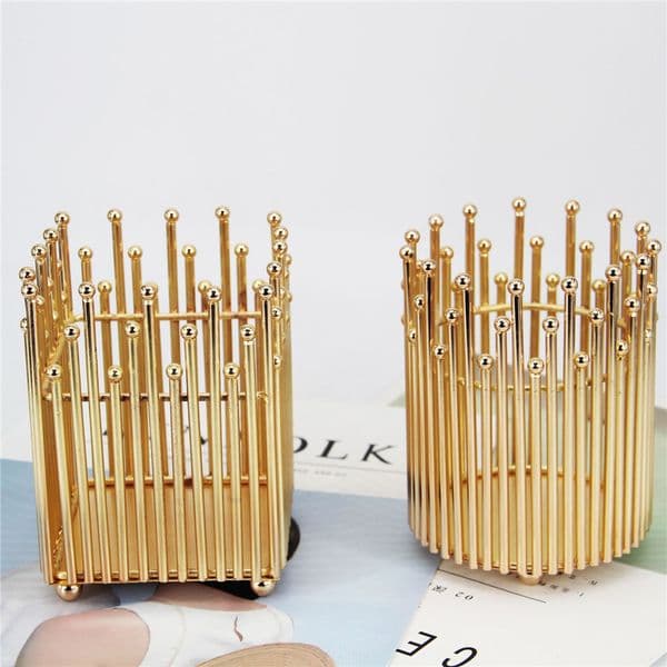 Metal Candle Holder Gold Candlestick Desktop Storage Pen Holder Wedding Centerpieces For Home Office Party Decoration
