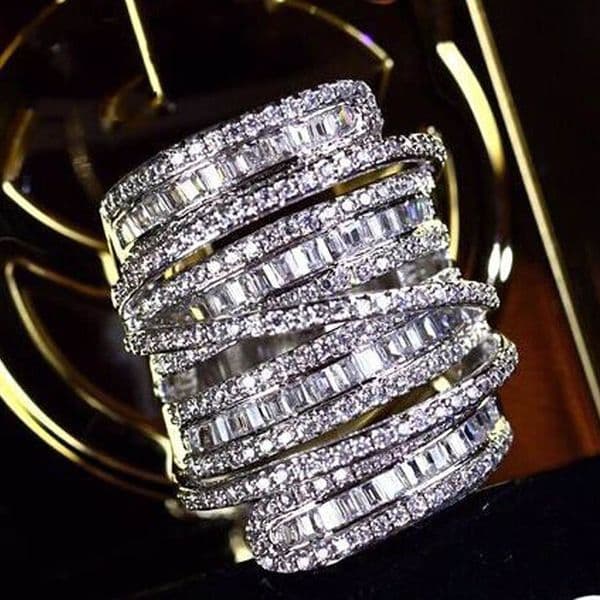 Luxury shine S925 Sterling silver Cocktail Rings finger jewelry Pave set full Square T Simulated Diamond gemstone ring for Women size 5 10