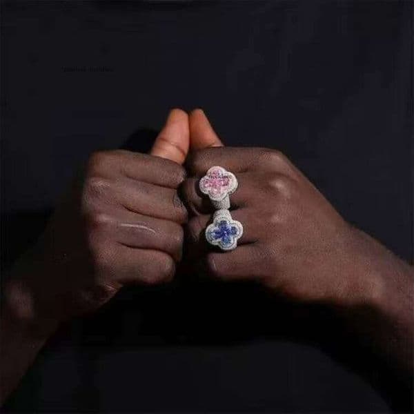 VVS Moissanite Yu Ying Custom 14K Full Iced-Out Platinum Plated 925 Sterling Silver Clover VVS Inlaid Stone Unisex Ring