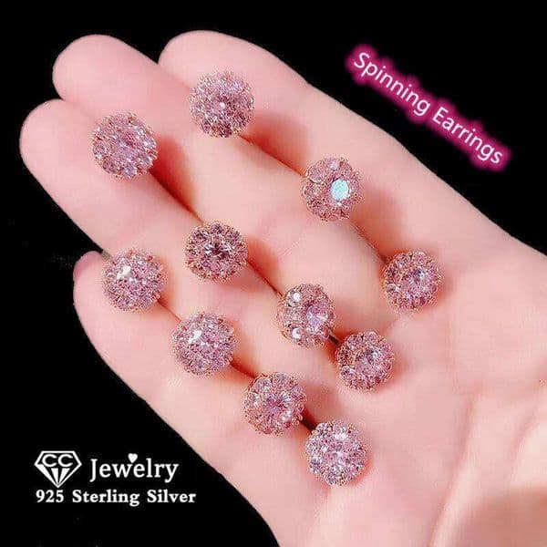 CC Jewelry Sets For Women S925 Silver Needle Cubic Zirconia Pink Spinning Stud Earrings Necklaces Adjustable Ring CCAS224