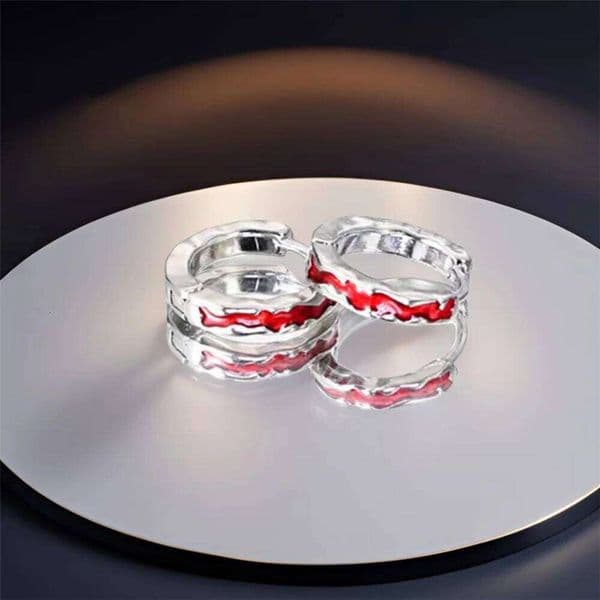 Cute Female Red Enamel Round Hoop Earrings Fashion Silver Color Wedding Jewelry For Women