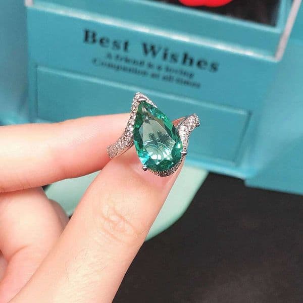Gorgeous Water Drop Paraiba Tourmaline Stone Rings For Women Silver Color Anniversary Gift Engagement Bride Finger Jewelry