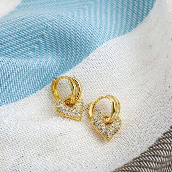 Crystal Female White Zircon Stone Heart Hoop Earrings Fashion Gold Color Wedding Jewelry For Women