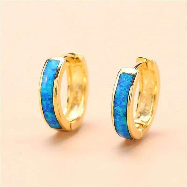 Mother Day Blue White Fire Opal Hoop Earrings For Women Silver Gold Color Small Round Circle Earring Wedding Hoops Jewelry Gifts