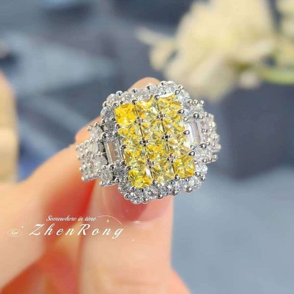 Exquisite Silver Color Rings with Yellow and White CZ Zircon Ring Suitable for Women Fashion Wedding Engagement Jewelry