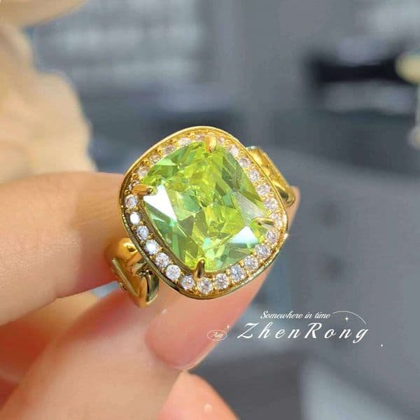 New Apple Green Ice Flower Cut Extra Large Square Zircon Rings For Women Luxury Jewelry Wedding Ball Accessories Gifts