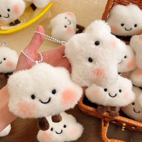 Korean Kawaii Cartoon White Plush Cloud Star Keychain Girl Backpack Decoration Womens Cute Key Ring Student Gift Wholesale 251229BJ