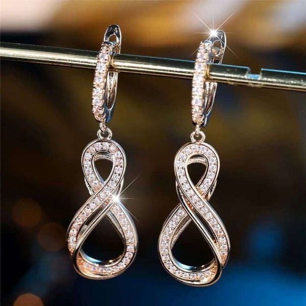Charm Female Small White Round Zircon Infinity Hoop Earrings Vintage Gold Color Simple Wedding Jewelry For Women