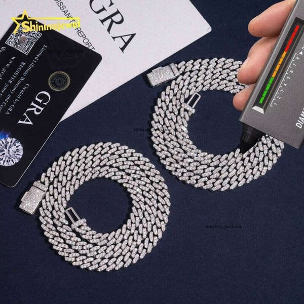 US Local Stock 6mm 925 Silver Chain Jewelry Hip Hop 14K Unisex Iced VVS Moissanite Cuban Necklace