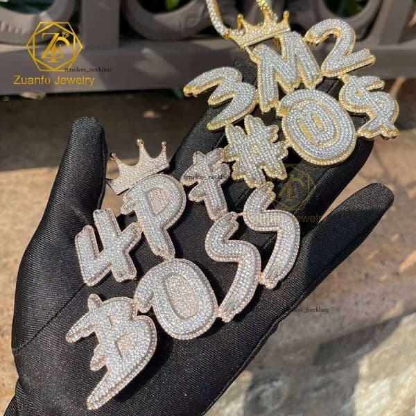 Premium Jewelry Charm 925 Sterling Silver Iced Custom 14K D VVS Silicon Stone Letter Necklace Initial Pendant for Men
