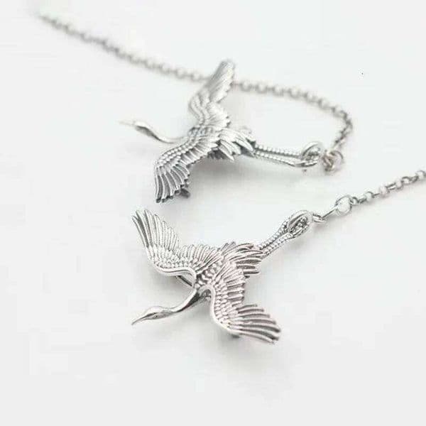 925 Silver Exquisite Red-crowned Crane Brooches Long Chain Clip Suit Broche Radiant Vintage Glossy Chinese Style Jewelry