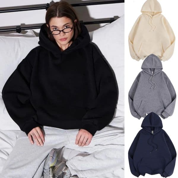 Winter Womens Solid Hoodies Basic Strecth Fleece Comfortable Sweatshirts Loose Pocket Warm Clothes Street Female Pullover 251231BJ