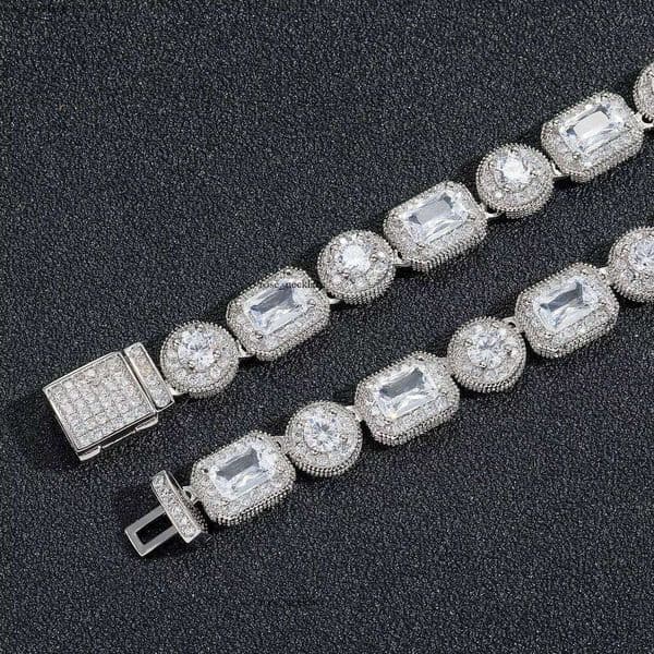 VVS Moissanite BES 8mm Square Round Rock Candy Gold Plated Iced Baguette Tennis Chain Couple Hip Hop Necklace