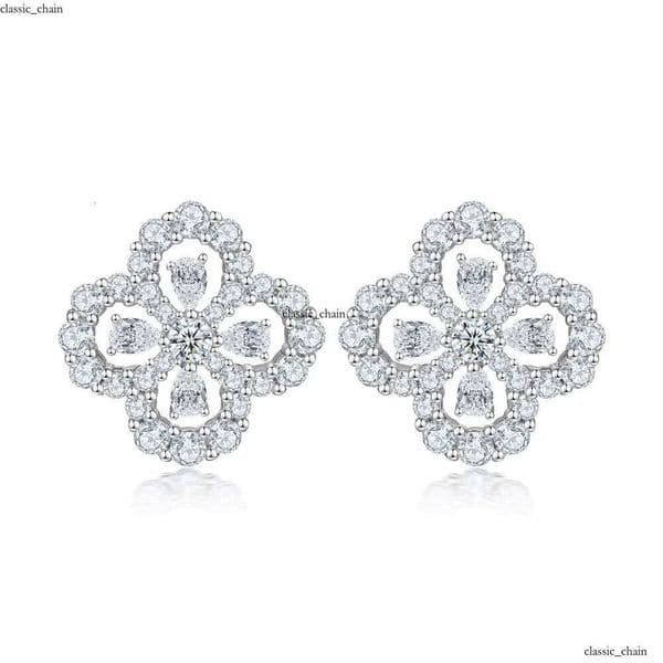 European American IGI Fashion Four-Leaf Clover Water Drop Earrings 925 Silver VVS Moissanite Niche Design Party and Gift