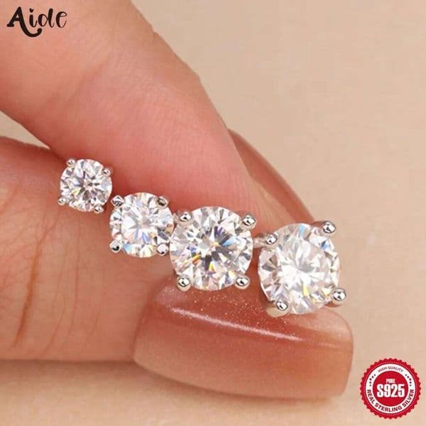 Aide 2/3/4/5/6/6.5/7mm D Color Moissanite Flat Screw Earrings for Women Men 925 Silver Four Clawed Diamond Piercing Stud