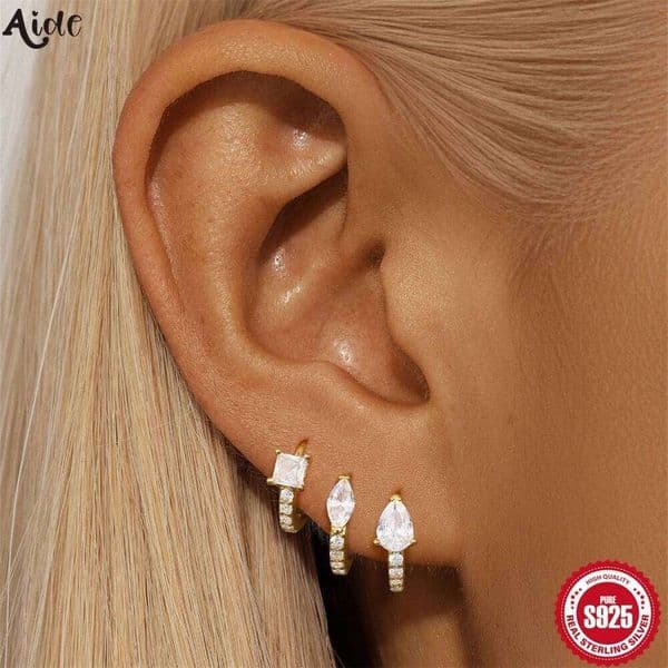 Aide 925 Sterlig Silver Hoop Earrings For Women Shiny Clear Zircon Earring Hoops Luxury Mini Earings Ear Jewelry Pendientes