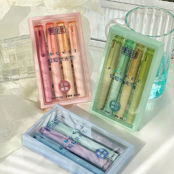 4pcs Pocket Highlighter Pens Set Portable Sized Mild Color Art Marker Liner for Drawing Painting School F7442 251230