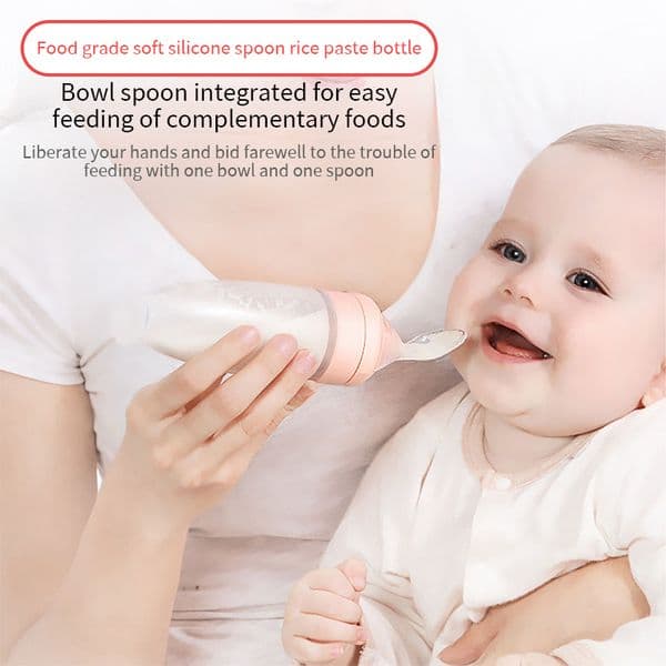Baby suction cup rice paste bottle squeeze feeding soft spoon children's tableware soft spoon head food grade silicone rice