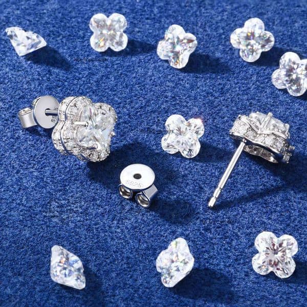 Luxurious Halo 925 Four-Leaf Clover Earrings 925 Sterling Silver Fancy Cut VVS Silicon Stone VVS Moissanite Iced Out Fashion Jewelry