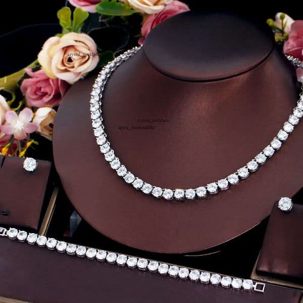 2024 Top Sell Wedding Sets Luxury Jewelry 18K Gold Fill Round Cut White 5A Cubic Zircon CZ Diamond Stud Earring Tennis Bracelet Women Necklace 14K Gift 0c