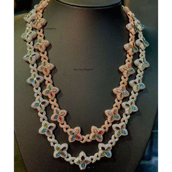 VVS Moissanite Yu Ying Custom Marquise Cut Fancy Color Silicon Stone Real Gold Plated GRA S925 Silver Cuban Chain Necklace Hip Hop Jewelry
