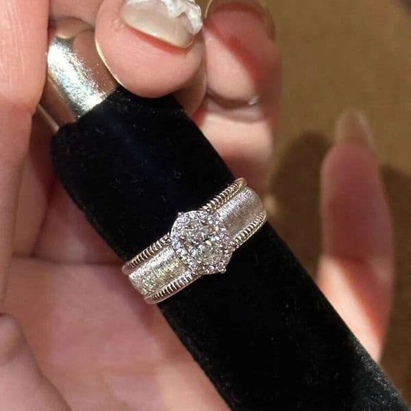 Vintage silver 925 Brushed oval rings for women inlay Full Circle Diamond Palace Style Luxury Exquisite Wedding Ring Jewelry