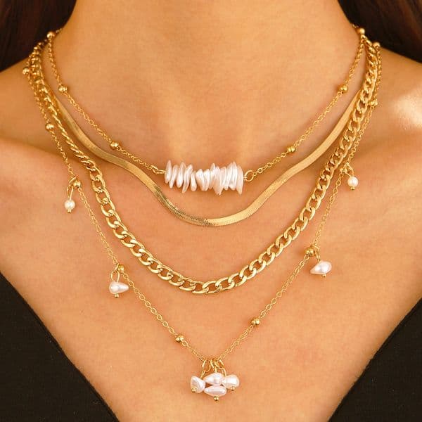 New Multi-layer Pearl Necklace INS Style Creative Alloy Geometric Clavicle Chain