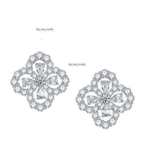 VVS Moissanite 925 Deshan Ye Cao Design VVS1 Earrings, Three-leaf Clover 925 Silver Pear Cut Silicon Stone Earrings