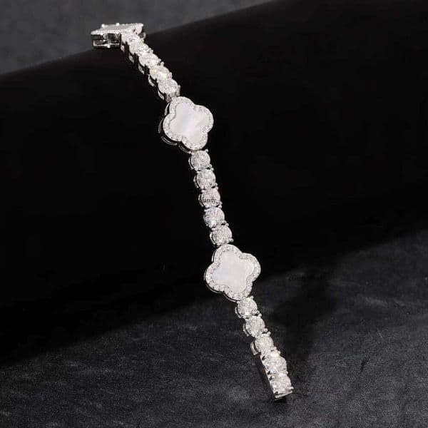 Luxury VVS D Moissanite 925 Silver Hip Hop Tennis Chain Jewelry New Design Clover Bracelet Charming Elegant for 18K Gift Wedding