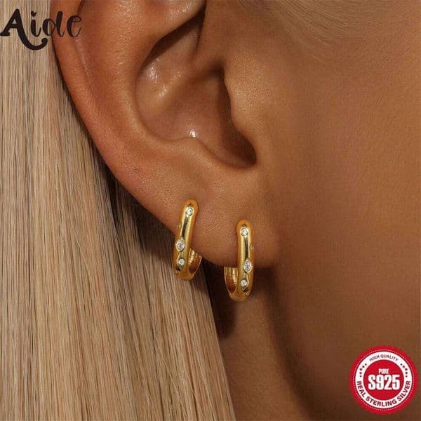 Aide Genuine 925 Sterling Silver Geometric Square Hoop Earrings for Women Minimalist Round Circle Huggies Ear Buckles Jewelry