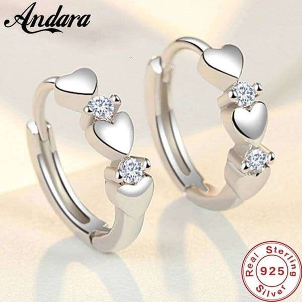 Fashion 925 Sterling Silver Heart Zircon Small Earrings For Women Jewelry Gifts thumbnail 2