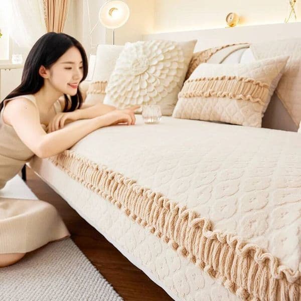 Bestseller French Cream Style Winter Plush Thick Anti Slip Seat Leather Special Cushion Sofa Cover Cloth ddmytues