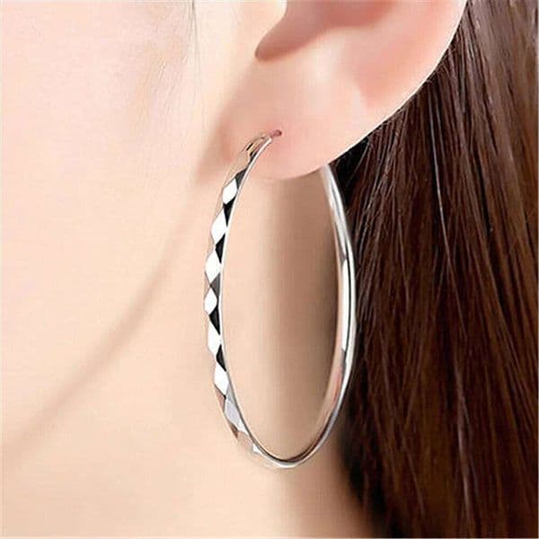 New 925 Sterling Silver Rhombus Pattern Fashion Big Earrings Dress Women Jewelry Gifts