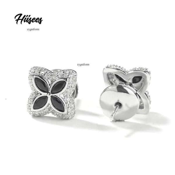 VVS Moissanite Wholesale Price New Design Flower-shaped White Gold Plated Dull Ice Brass Female Four-leaf Clover cz Stud Earrings
